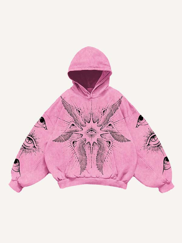 Wing&Eye&Graphic Print Slant Pockets Hoodie