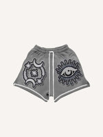 Moon&Star&Eye Faux Decal Print Drawstring Waist Shorts