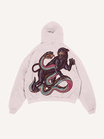 Distressed Washed Tiger&Snake&Panther Print Slant Pockets Hoodie
