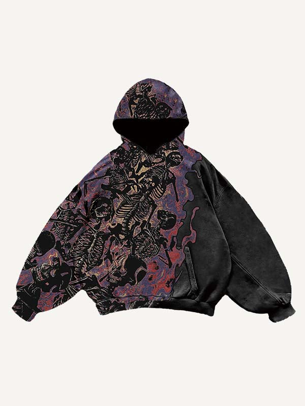 Fire Death Hell Skeleton Army Slant Pockets Hoodie