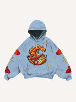 Evil Sun&Moon&Star&Cloud Faux Decal Print Slant Pockets Hoodie