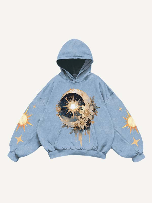 Moon&Sun&Star&Floral&Graphic Print Slant Pockets Hoodie