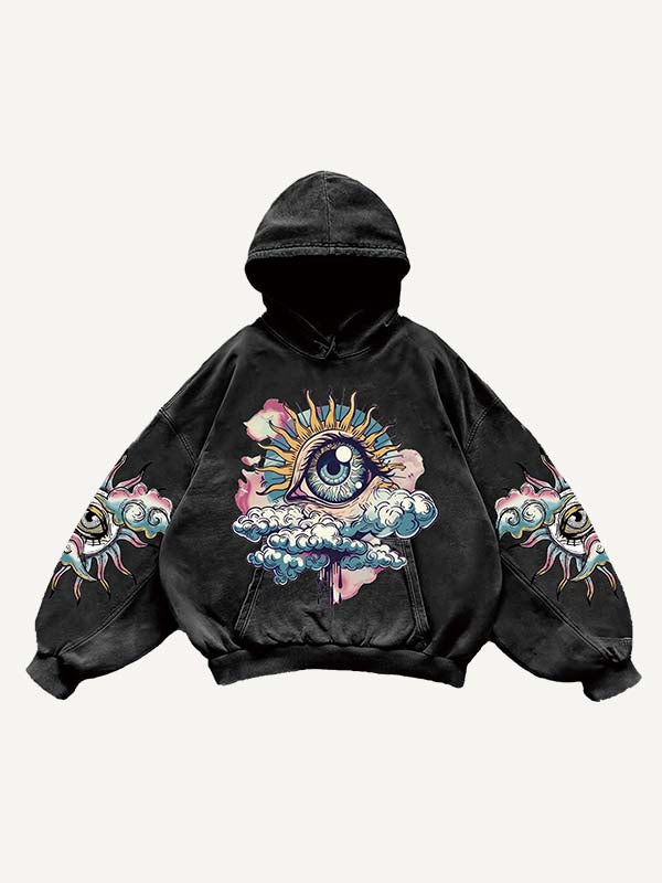 Eye&Cloud&Moon&Graphic Print Slant Pockets Hoodie
