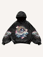 Eye&Cloud&Moon&Graphic Print Slant Pockets Hoodie