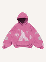 Mary&Letter Pray Faux Rhinestones Print Slant Pockets Hoodie