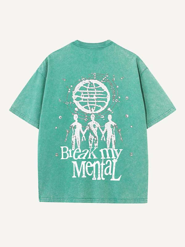 Distressed Washed Smiley Face&Graphic&Letter Print Round Neck T-shirt