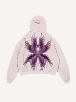 Distressed Washed Eye&Wing Print Slant Pockets Hoodie