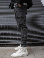 Solid Color Flap Pocket Side Zipper Detail Drawstring Waist Cargo Pants