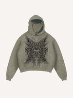Distressed Washed Wing&Eye&Tears&Graphic Print Slant Pockets Hoodie