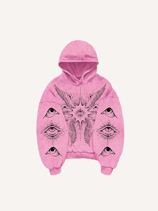 Wing&Eye&Graphic Print Slant Pockets Hoodie