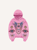 Eye&Wing Print Slant Pockets Hoodie