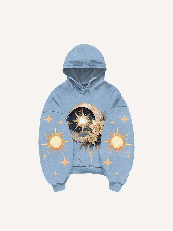 Moon&Sun&Star&Floral&Graphic Print Slant Pockets Hoodie