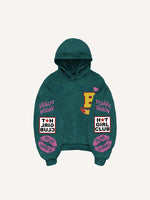 Figure&Lips&Heart&Letter Faux Decal Print Slant Pockets Hoodie