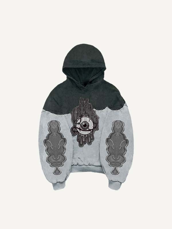 Colorblock Eye Faux Decal Print Slant Pockets Hoodie