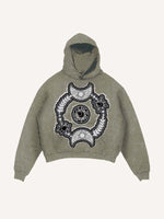 Distressed Washed Sun&Moon&Star&Eye Graphic Faux Decal Print Slant Pockets Hoodie