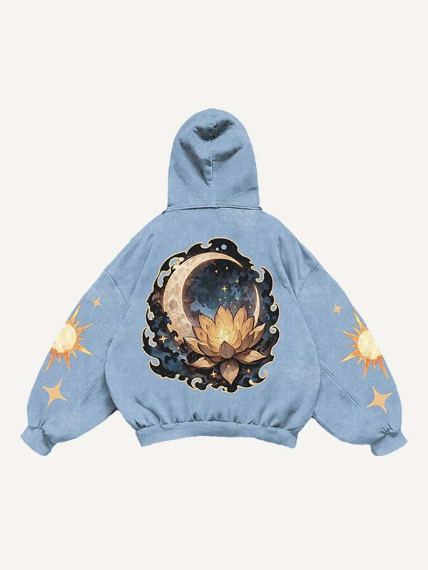Moon&Sun&Star&Floral&Graphic Print Slant Pockets Hoodie