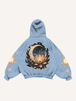 Moon&Sun&Star&Floral&Graphic Print Slant Pockets Hoodie