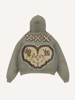 Distressed Washed Die For You Skull Faux Decal Print Slant Pockets Hoodie