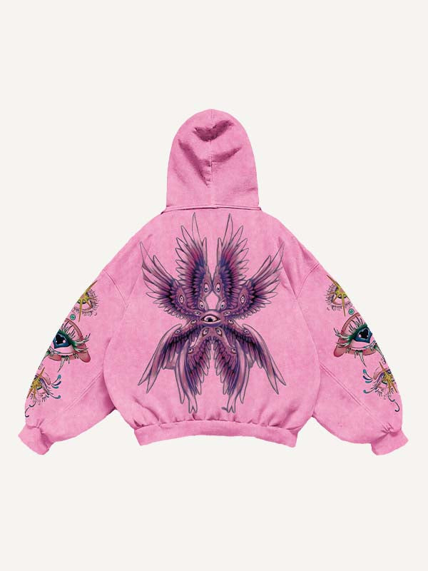 Eye&Wing Print Slant Pockets Hoodie