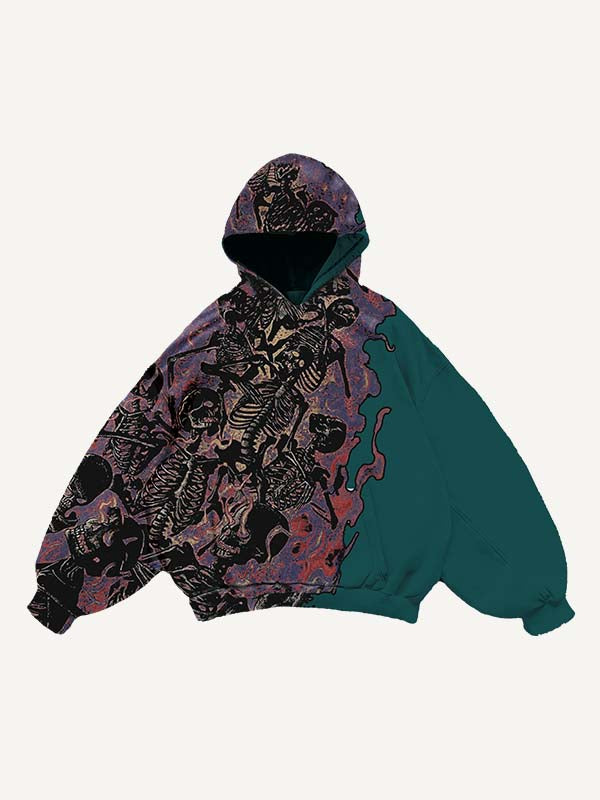 Fire Death Hell Skeleton Army Slant Pockets Hoodie