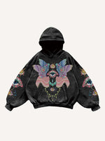 Eye&Wing Print Slant Pockets Hoodie