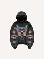 Eye&Wing Print Slant Pockets Hoodie