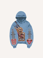 Skeleton Injection Medicine&Letter Faux Decal Print Slant Pockets Hoodie