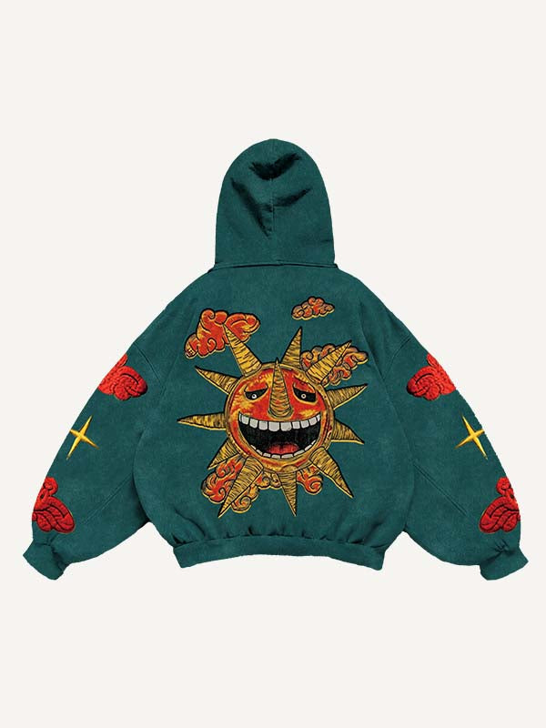 Evil Sun&Moon&Star&Cloud Faux Decal Print Slant Pockets Hoodie