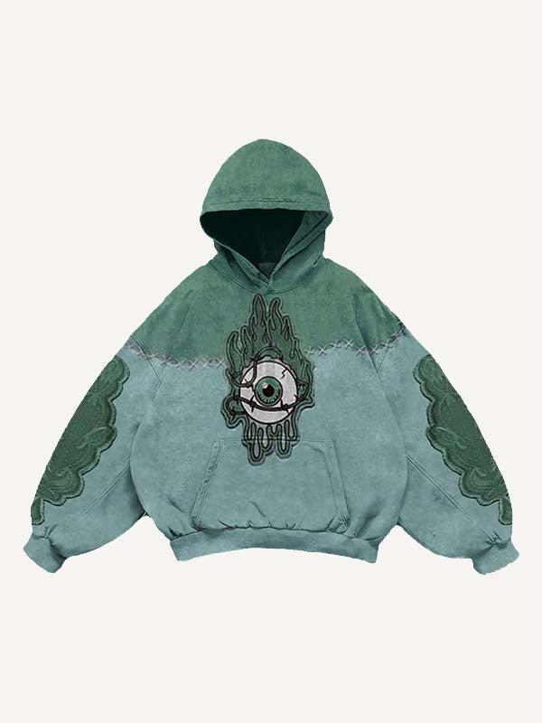 Colorblock Eye Faux Decal Print Slant Pockets Hoodie