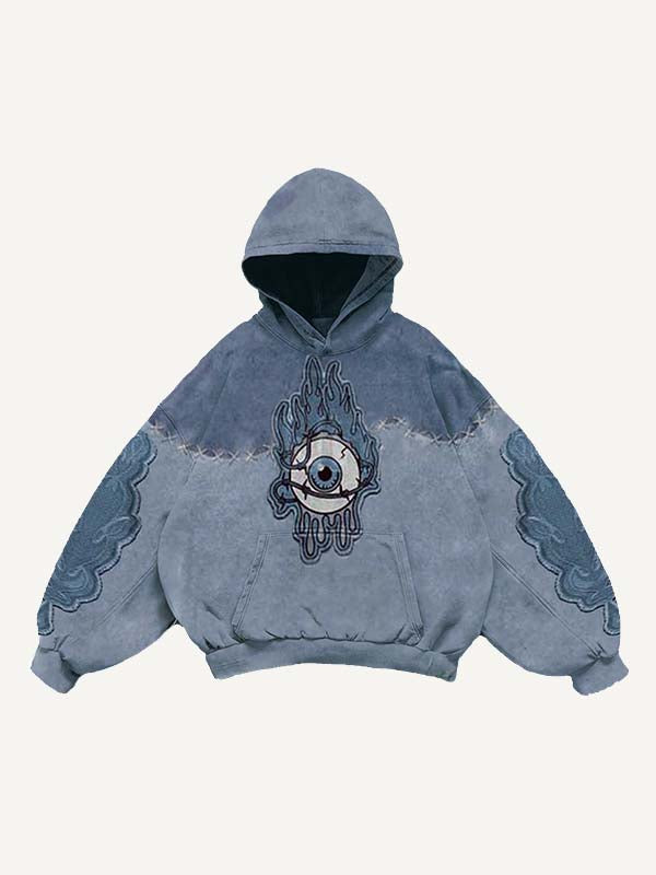 Colorblock Eye Faux Decal Print Slant Pockets Hoodie