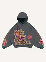 Skeleton Injection Medicine&Letter Faux Decal Print Slant Pockets Hoodie