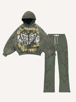 Heart&Skeleton&Letter Graphic Print Elastic Waist Two-Piece Set