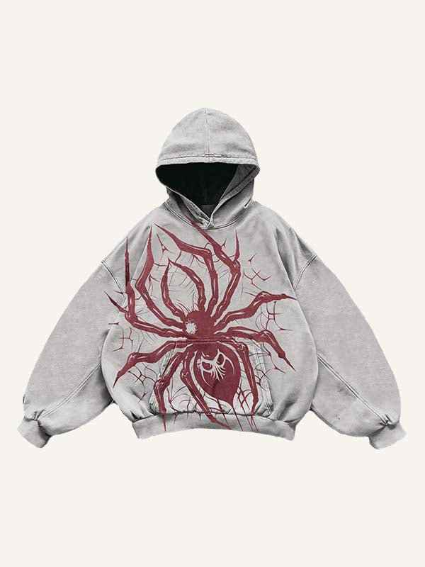 Spider Print Slant Pockets Hoodie