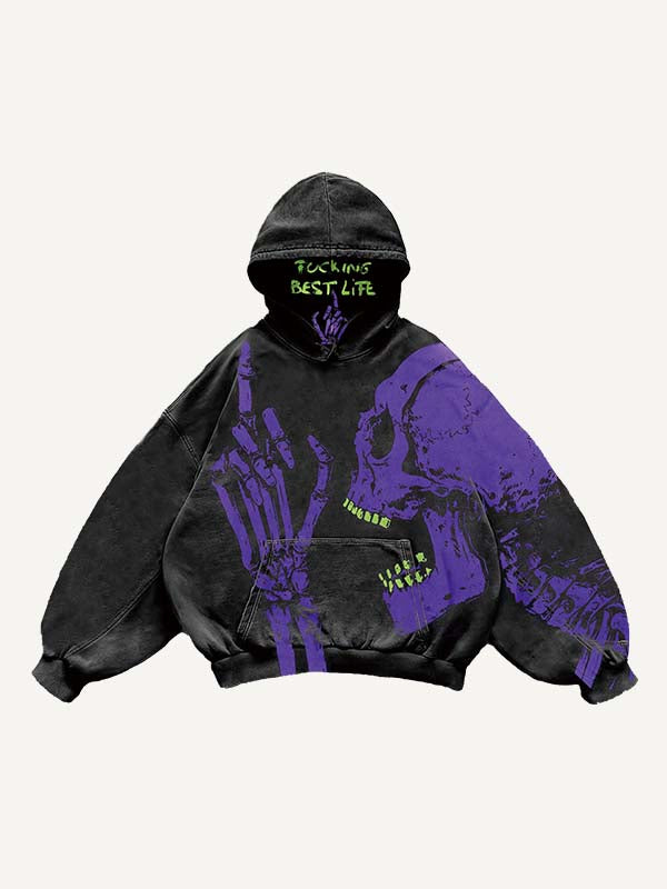 Skull&Letter Print Slant Pockets Hoodie