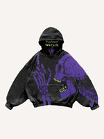 Skull&Letter Print Slant Pockets Hoodie