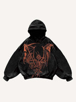 Skeleton Demon Print Slant Pockets Hoodie