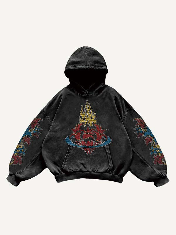 Mary&Fire&Floral Print Slant Pockets Hoodie