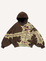 Skeleton Print Slant Pockets Hoodie