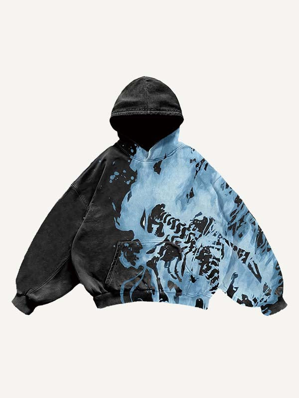 Fire Skeleton Print Slant Pockets Hoodie