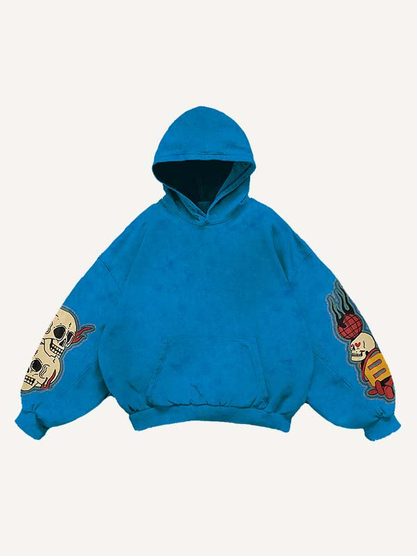 Skull&Letter&Heart Graphic Faux Decal Print Slant Pockets Hoodie