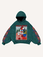 Skull&Joker&Letter Print Slant Pockets Hoodie