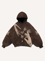 Butterfly&Skull Palm Print Slant Pockets Hoodie