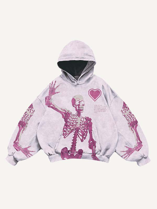 Skeleton&Heart&Letter Print Slant Pockets Hoodie