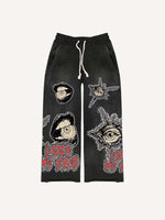 Mouth&Eye&Letter Faux Decal Print Elastic Waist Pants