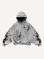 Tiger&Dragon&Animal Print Slant Pockets Hoodie