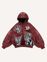 Angel&Pray&Letter Faux Decal Print Slant Pockets Hoodie