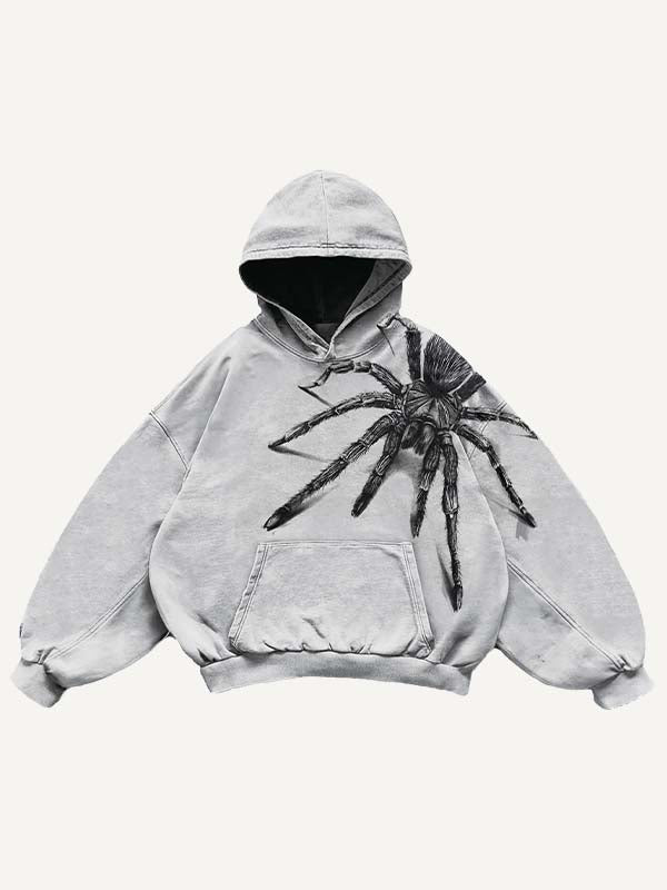 Spider Print Slant Pockets Hoodie