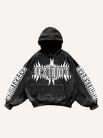 Animal&Letter Print Slant Pockets Hoodie