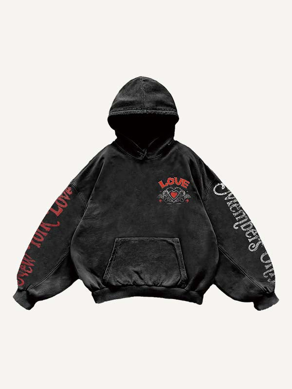 Cupid&Floral&Heart&Letter Print Slant Pockets Hoodie