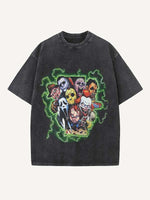 Distressed Washed Horror Print Round Neck T-shirt